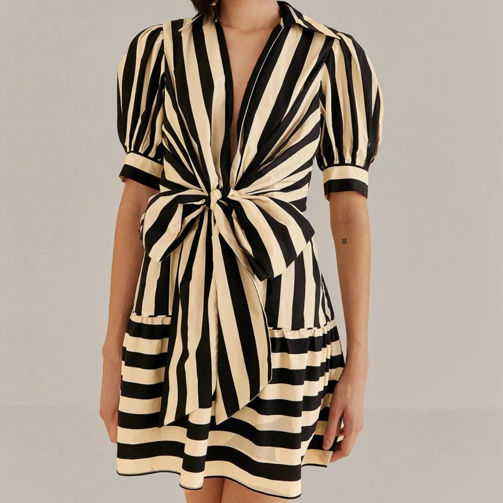 Farm Rio black and white stripped dress. NWT - never worn. Sold out on FR site.